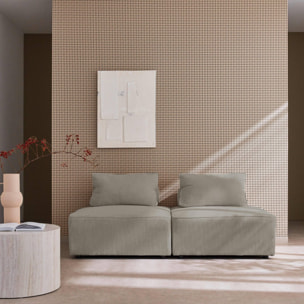 Lot de 2 chauffeuses  pour canapé modulable velours côtelé gris clair avec un coussin