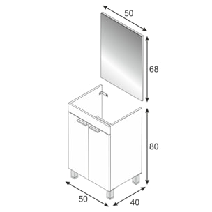 Mobile sottolavabo Naperville, Mobiletto per bagno, Armadio a 2 ante con specchio, lavabo non incluso, cm 50x40h80, Bianco