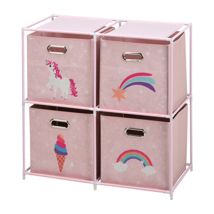 Well home cajonera infantil de 4 compartimentos con marcos de metal y color rosa