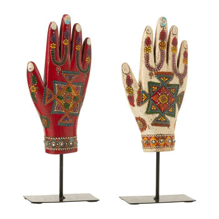 J-Line décoration Main Sur Socle Delhi - bois - mix - 2 stuks