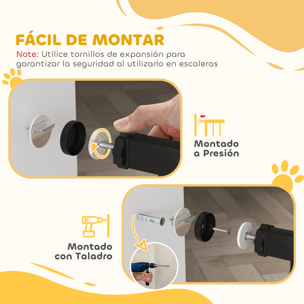 Barrera de seguridad para Perros Extensible 74-87 cm, para Puertas y Escaleras, Barrera para Perros con Extensión 7 cm, Montaje a Presión y Doble Bloqueo, Negro