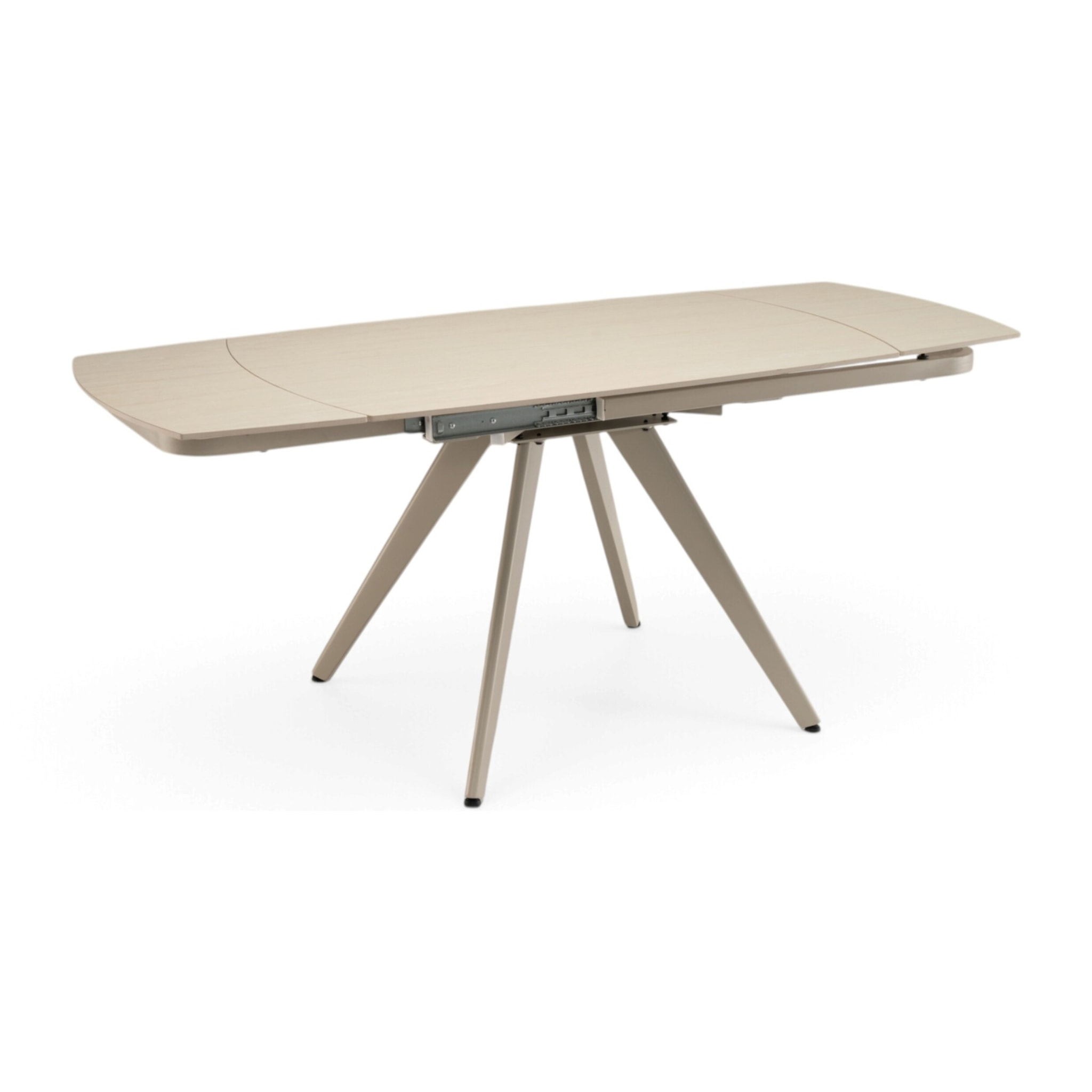 Tavolo allungabile LAVEZZI in ceramica, finitura travertino e gambe in metallo beige - 120×80x78 – 180×80x75 cm