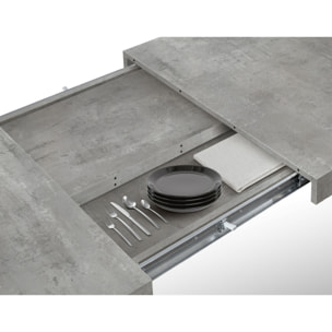 Tavolo allungabile AMALFI in legno effetto grigio cemento e gambe a X bianche, allungabile 160x90 cm - 240x90 cm
