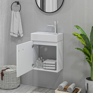 Mueble de Baño con Lavabo de Pared Lavabo con Mueble Puerta con Cierre Suave y Armario Mueble para Lavabo Moderno 40x23x50 cm Blanco Brillante