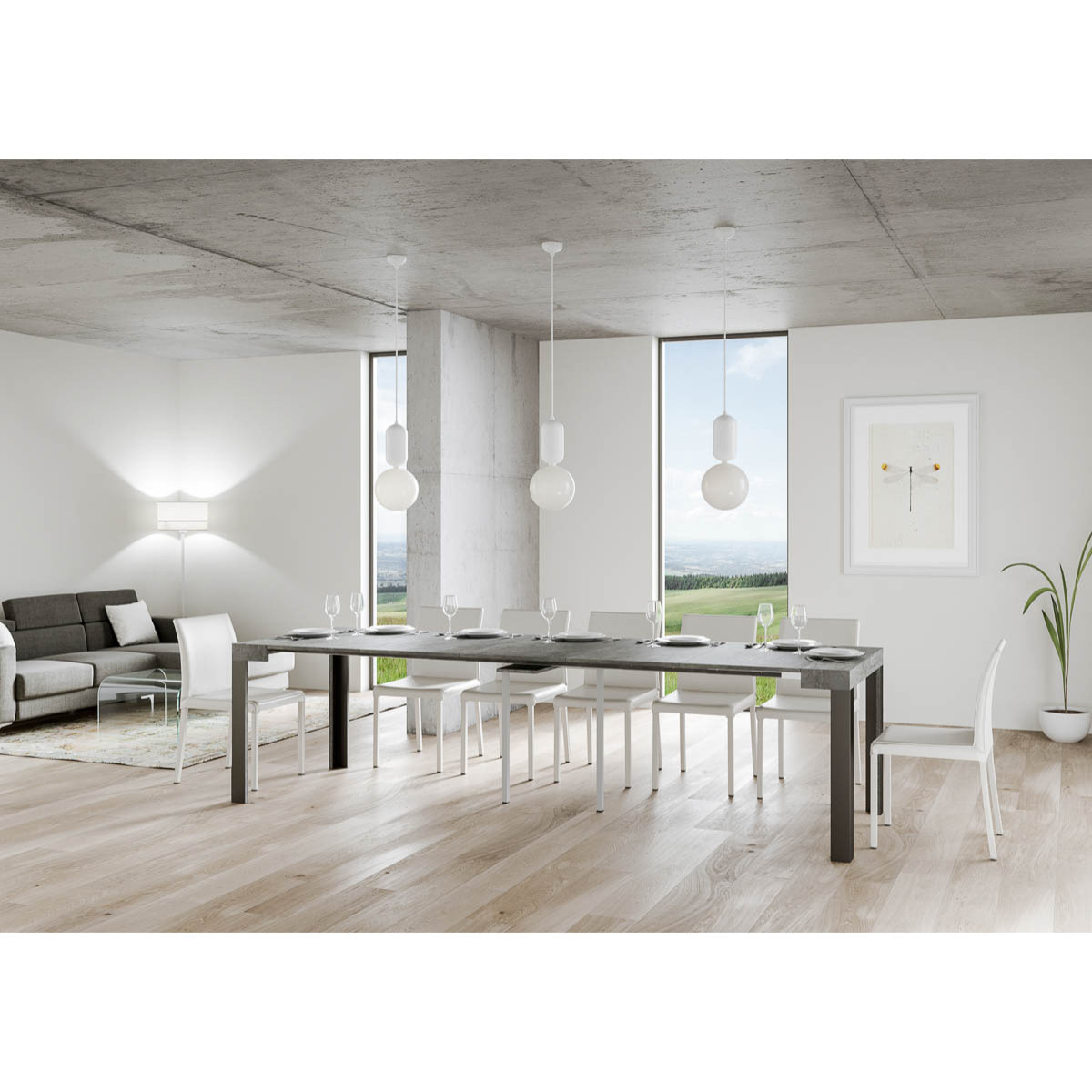 Consolle allungabile 90x40/300 cm Linea Cemento telaio Antracite.