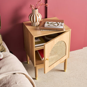 Lot de 2 tables de chevet bohème bois et cannage naturel 1 porte 45 x 40 x 60 cm - Judith