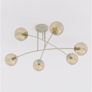 Lampada a sospensione PREGOS in acciaio beige e vetro ambrato