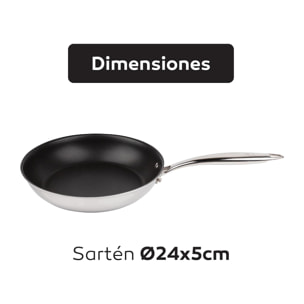 Sartén ø24x5cm argent antiadherente en acero inoxidable de masterpro