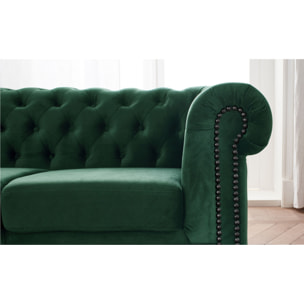 William - canapé Chesterfield d'angle gauche - 4 places - en velours - Vert