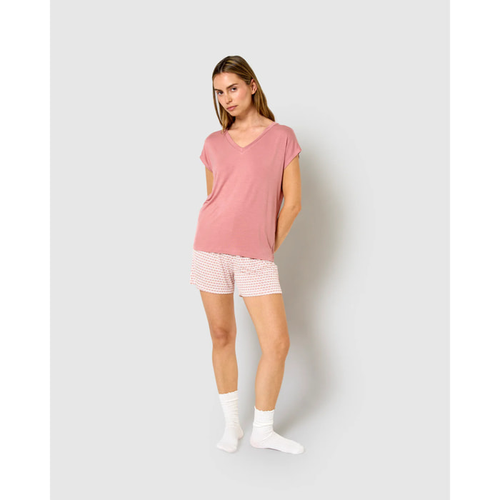 Pigiama corto in viscosa Pink Dune