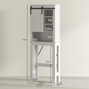 Mueble sobre Inodoro Armario sobre Inodoro con Puerta Corredera de Granero y 6 Compartimentos Mueble de Baño Rústico 67x25x172 cm Blanco