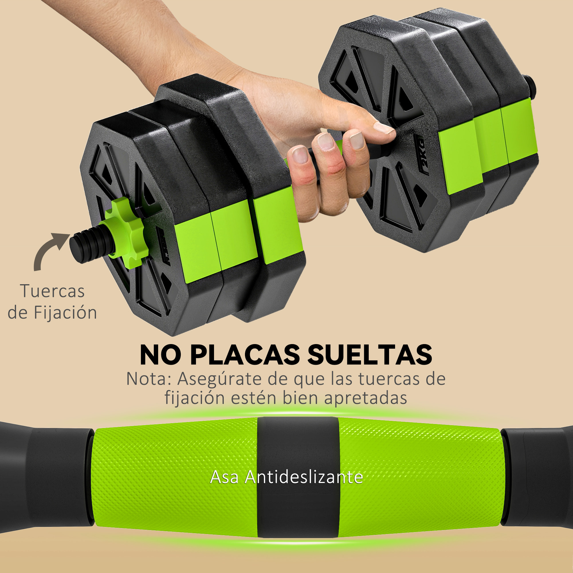 Juego de Mancuernas Ajustables, 6 en 1, 20kg, Juego de Pesas Utilizado como Kettlebell, Barra, Mancuernas o Soporte para Flexiones, Equipo para Hombres y Mujeres, Gimnasio en Casa