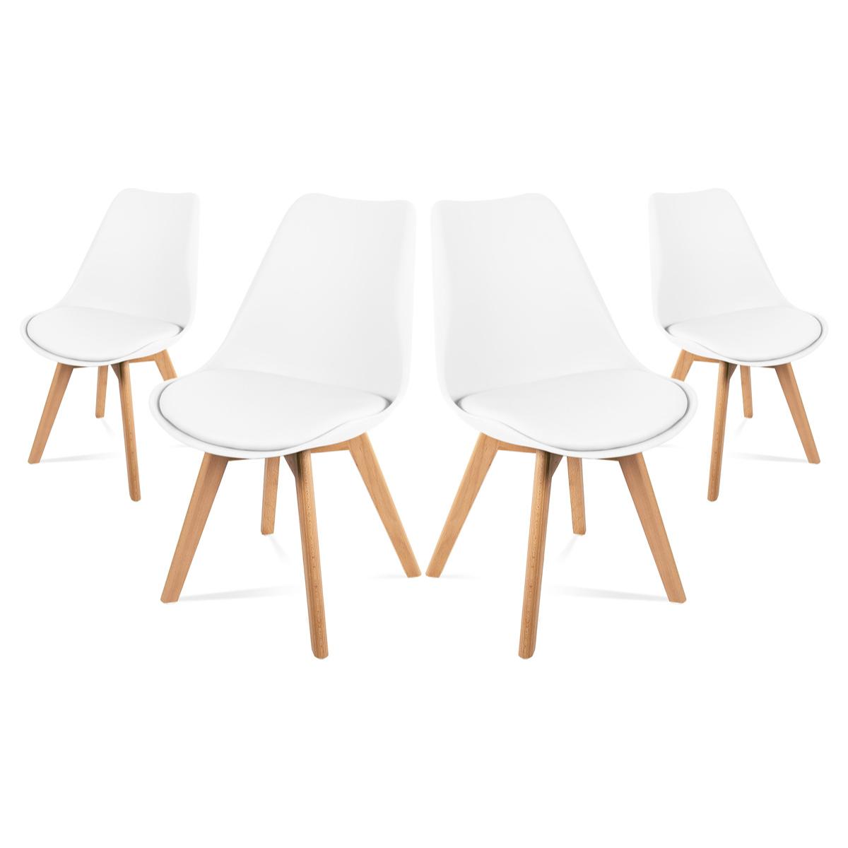 Pack 4 sillas de comedor, sillas tulip salon, diseño nordico, blanco