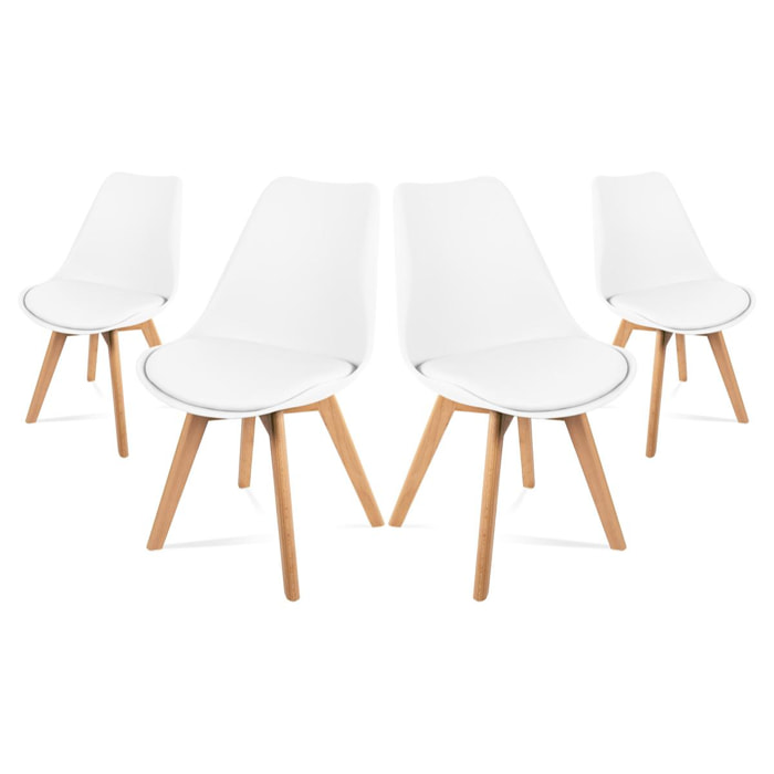 Pack 4 sillas de comedor, sillas tulip salon, diseño nordico, blanco