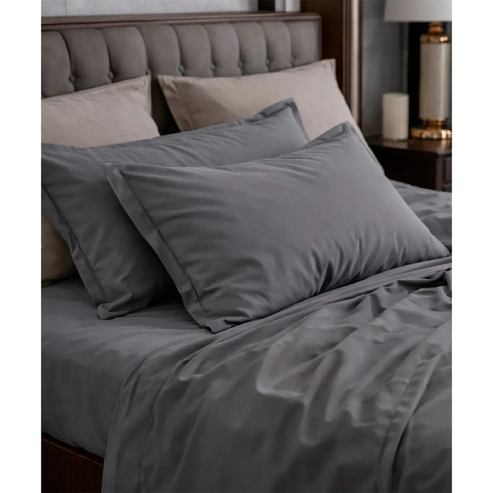 Parure CopriPiumino e Federe RASO GRIGIO tinta unita per letto matrimoniale 100% Raso di Cotone e Made in Italy