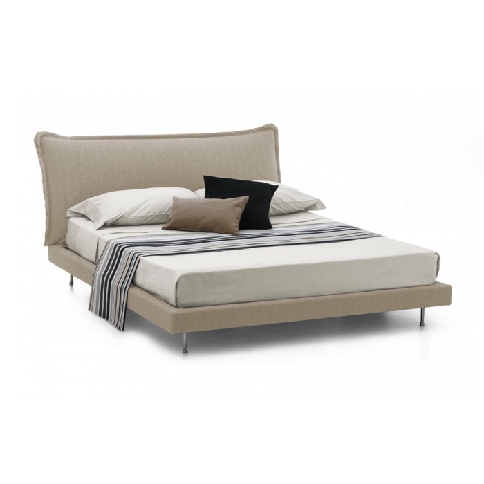Letto matrimoniale Arcore, Letto fisso con rivestimento e testata in tessuto, 100% Made in Italy, adatto per materasso Cm 160x190, Beige
