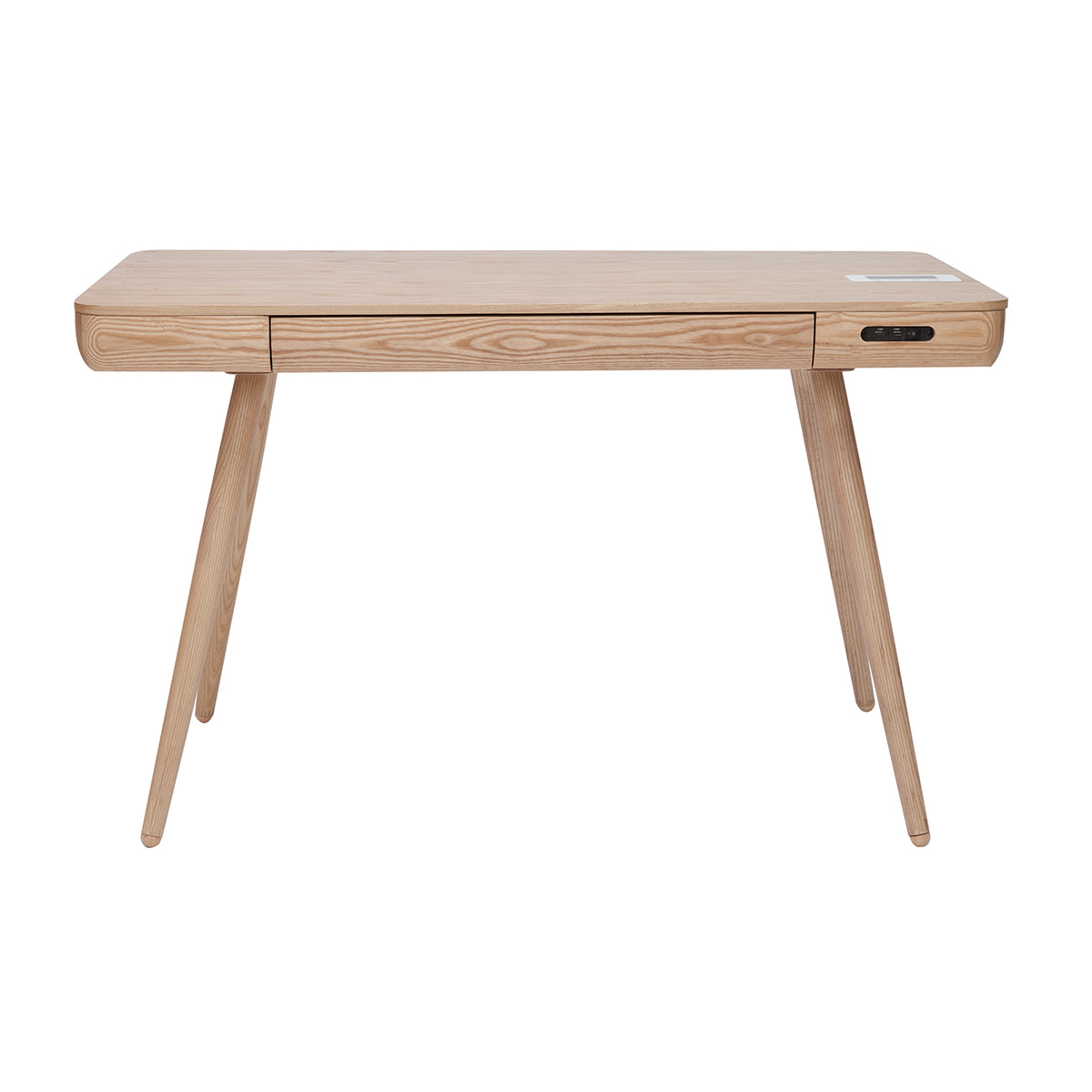 Bureau connecté multimédia  avec tiroir bois clair massif L120 cm CLEVER