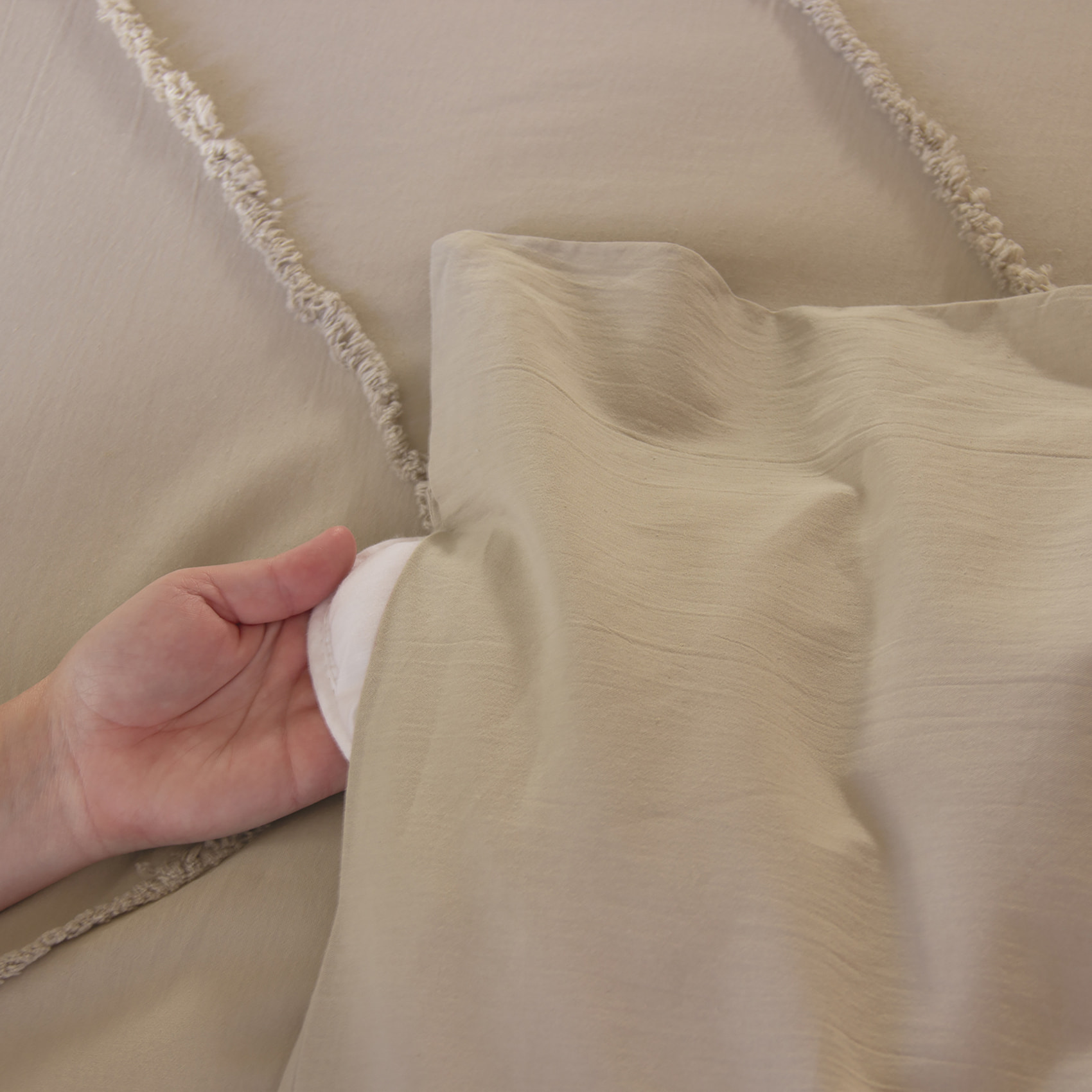 Parure de lit coton lavé tuftée géométrique - Beige