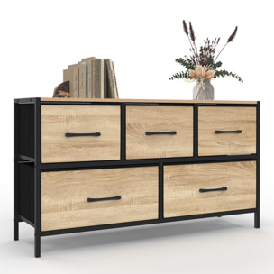 Commode Iris 5 tiroirs en bois et tissu