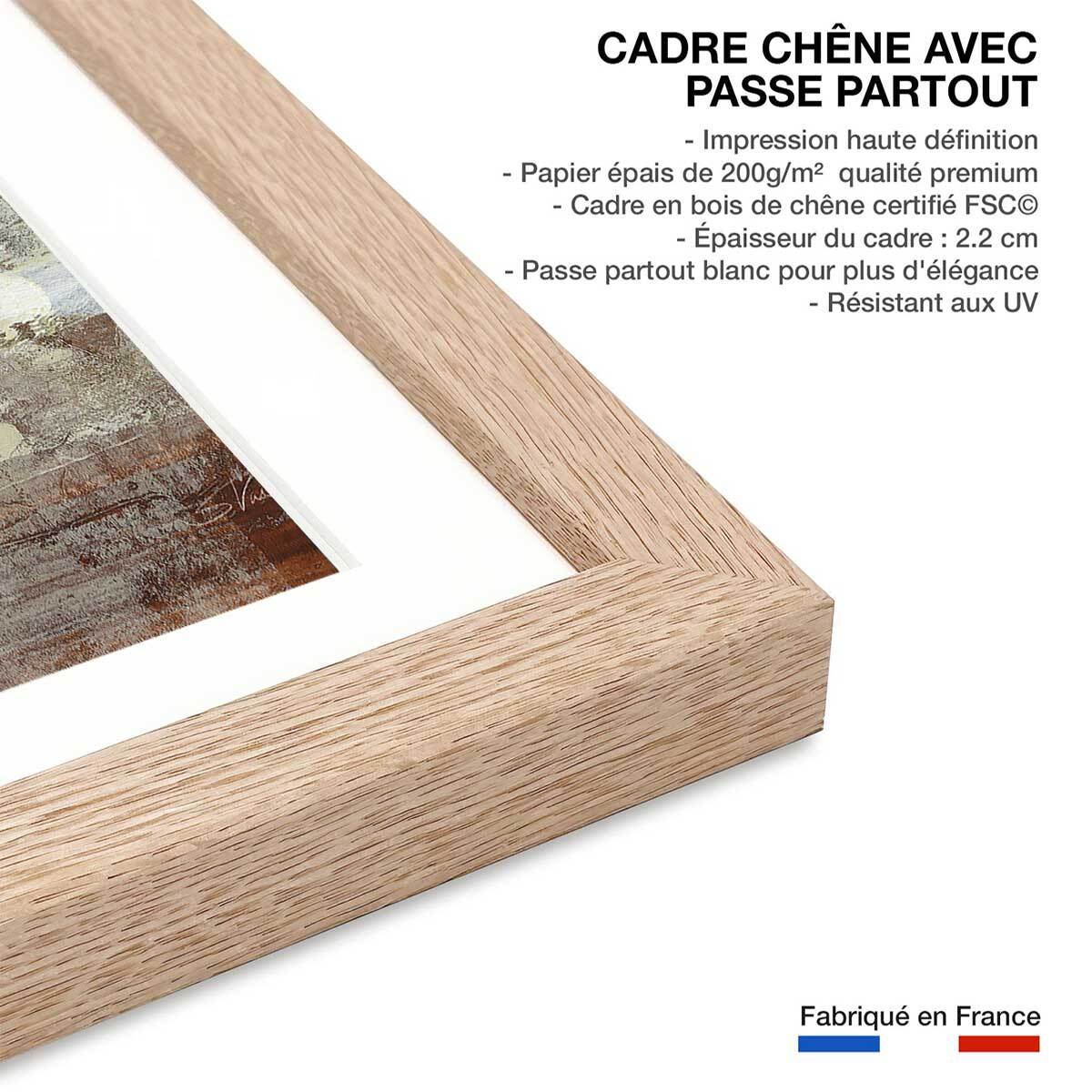 Affiche Lueur couleur crème Affiche + cadre en bois - Chêne