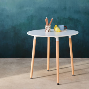 Table à manger blanche ronde Ø80cm MDF et bois de hêtre - Hedvig