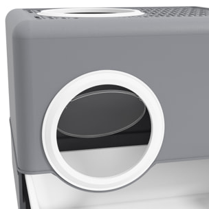 Arenero para Gatos Cubierto, Caja de Arena para Gatos con Bandeja Extraíble, Entrada Frontal y Salida Superior, Pala, Fácil de Limpiar, Antifugas, Gris