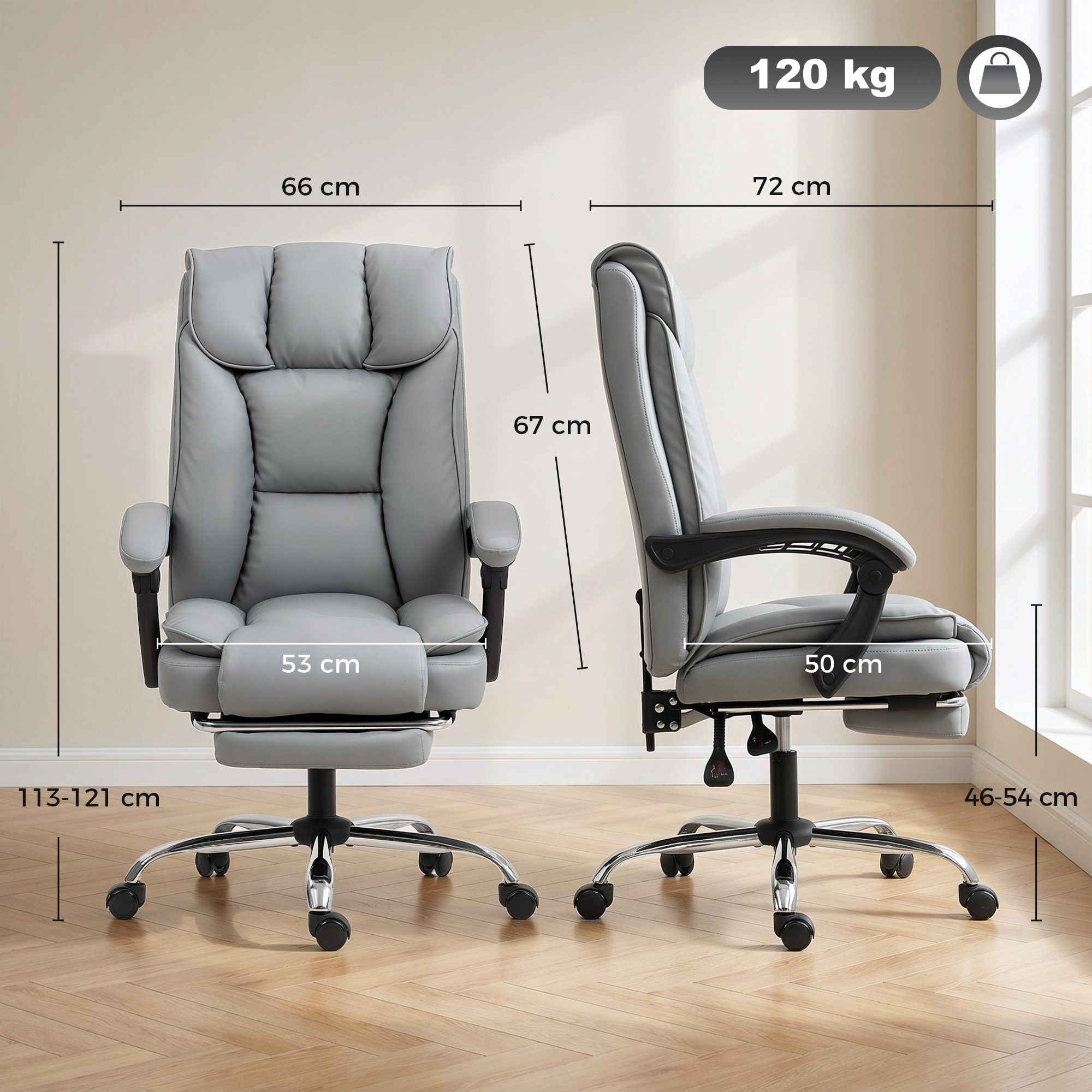 Chaise de bureau inclinable repose-pieds revêtement synthétique gris