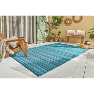 CAPRI - Tapis d'extérieur à motif rayure dégradée - Bleu