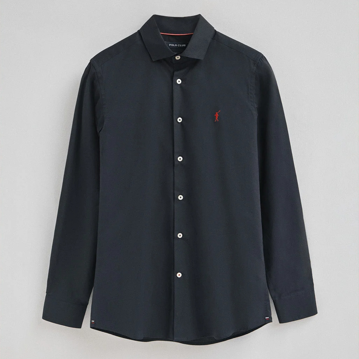 Camisa azul marino de poplin y corte slim con logo Rigby Go