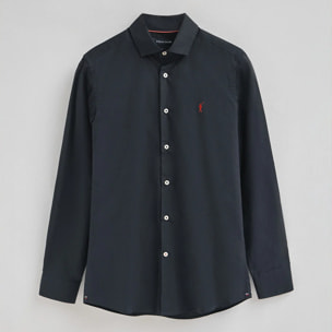 Camisa azul marino de poplin y corte slim con logo Rigby Go