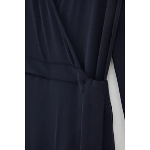 Vestido azul marino cruzado de manga larga y cuello en pico con logo Polo Club