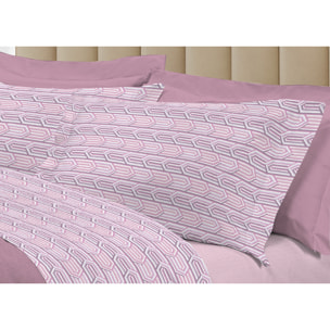 Completo Lenzuola Linea 3027 In Percalle Fantasia Geometrico Disegno Henry Rosa