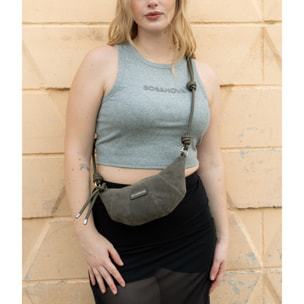 Bolso bandolera gris verdoso pequeño con cremallera