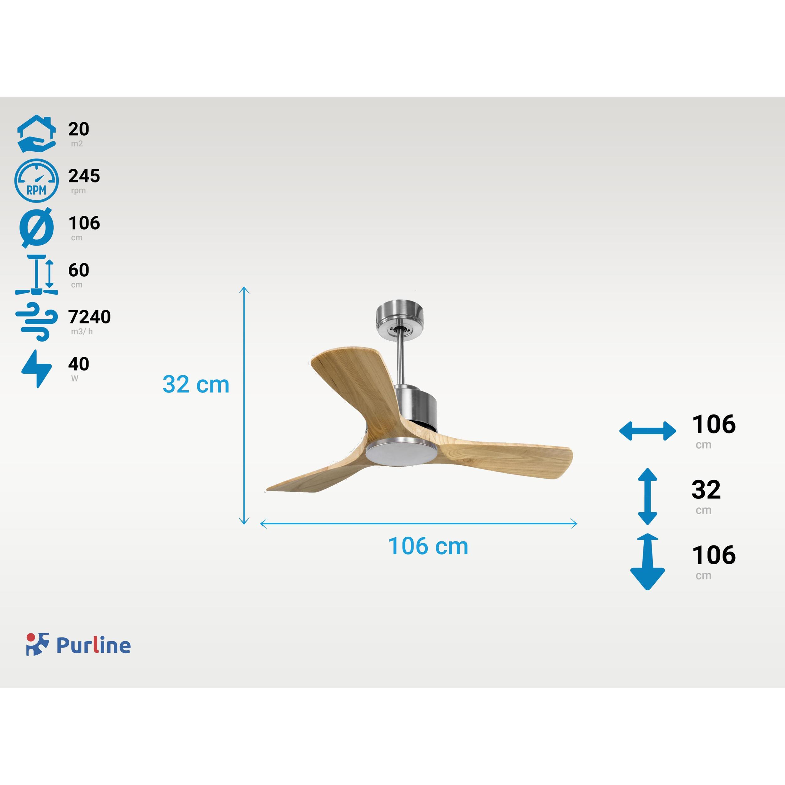 Ventilateur de plafond ø106 cm avec Wifi Réversible Hypersilence 40   W Argent