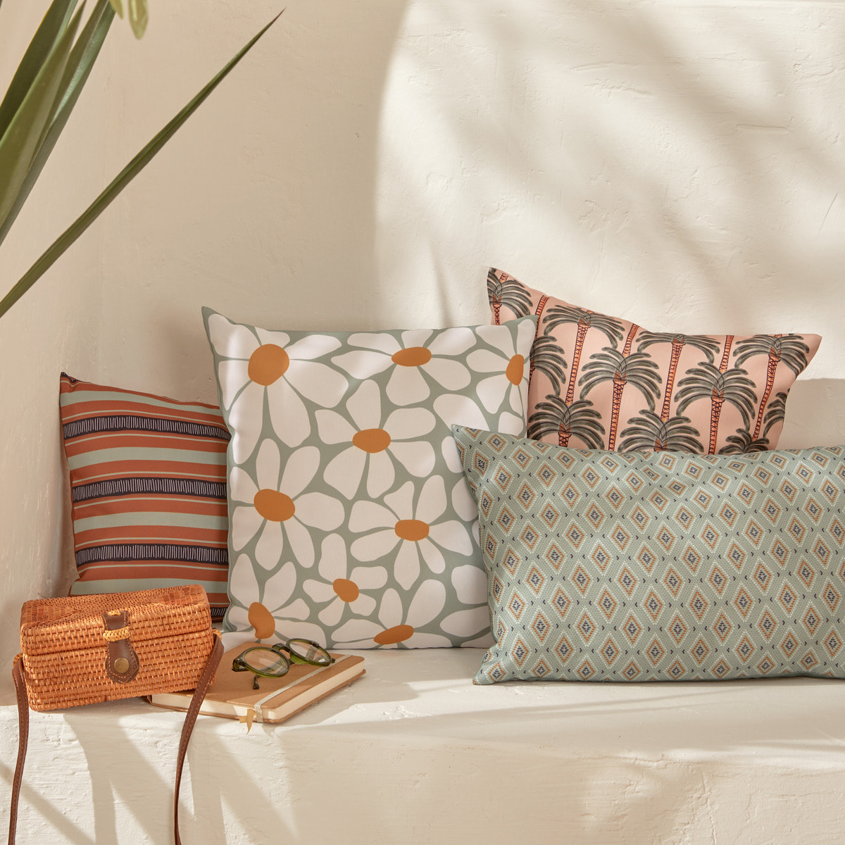Housse de coussin d extérieur "Talia" vert céladon 40x40cm