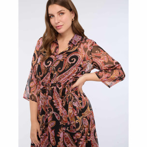 Fiorella Rubino - Vestido camisero largo con estampado de cachemira - Negro