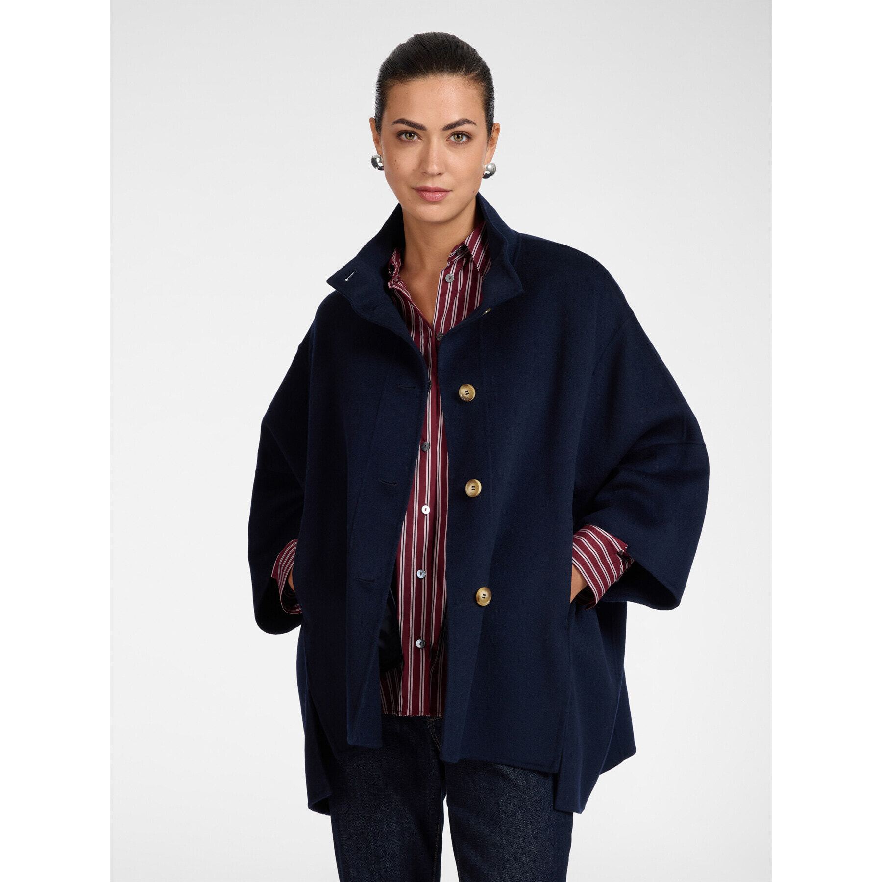 Elena Mirò - Cappa in double con collo alto - Blu