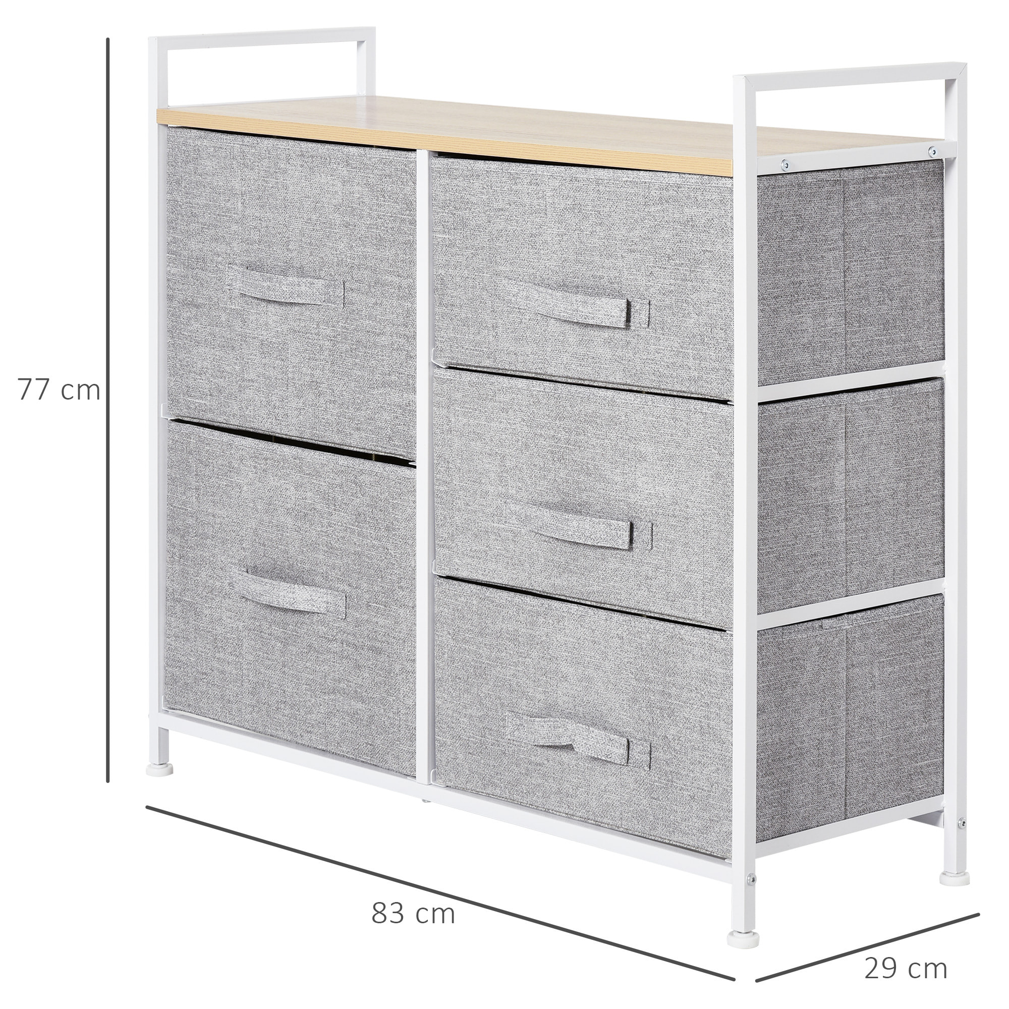 Commode Meuble de Rangement 5 Tiroirs Amovibles pour Chambre Salon Cuisine 83 x 29 x 77 cm Gris