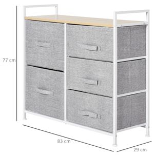 Commode Meuble de Rangement 5 Tiroirs Amovibles pour Chambre Salon Cuisine 83 x 29 x 77 cm Gris