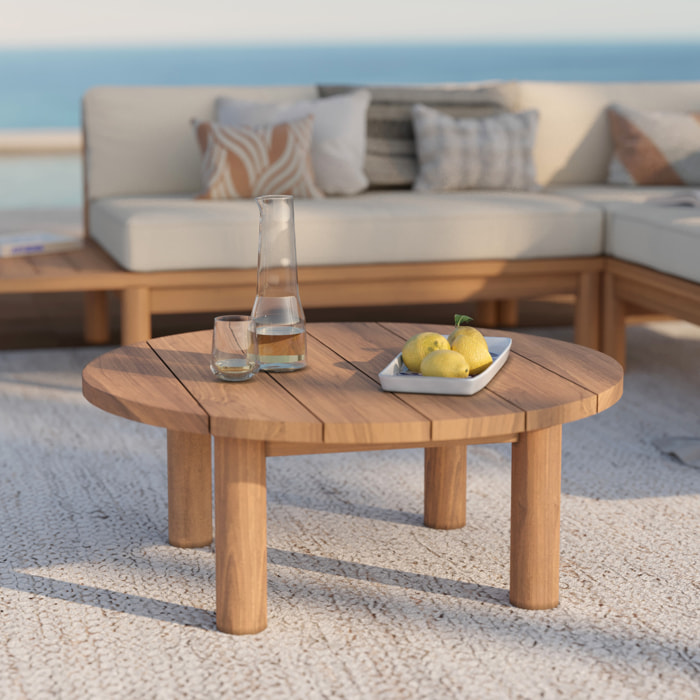 Table basse ronde de jardin en bois de teck massif D80 cm - Aurland