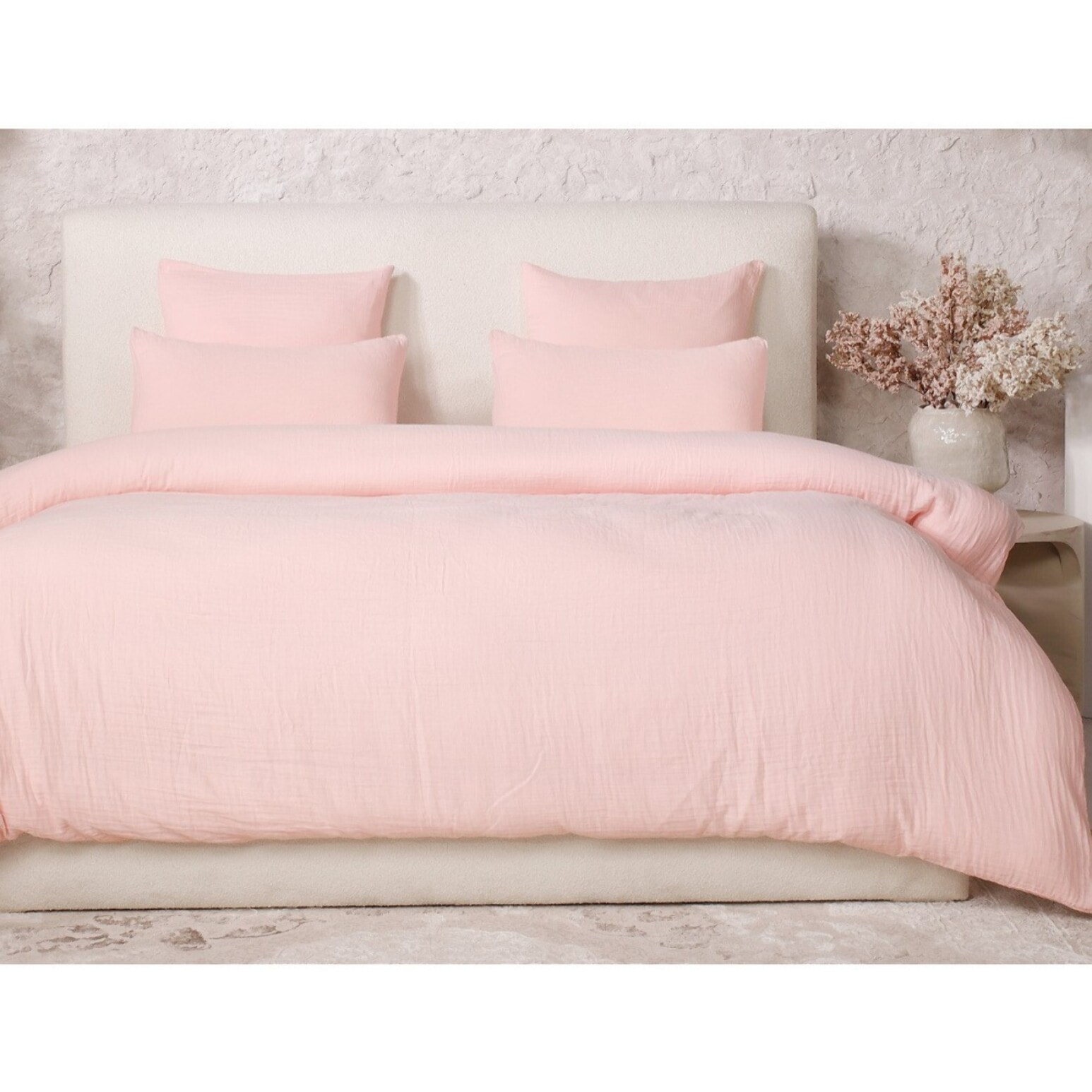 Paire de Taies d'oreiller gaze de coton lavé rose lotus