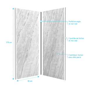 Pack de 2 Panneaux Muraux Pierre Artic Storm 90+90x210 cm avec Profilés NOIR MAT - STONE'IT