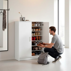 Scarpiera a 2 Ante Mobile Portascarpe Mobiletto Capiente fino a 30 Paia con 6 Ripiani + Base Design Moderno per Ingresso Camera 75x36x101 Cm Bianco