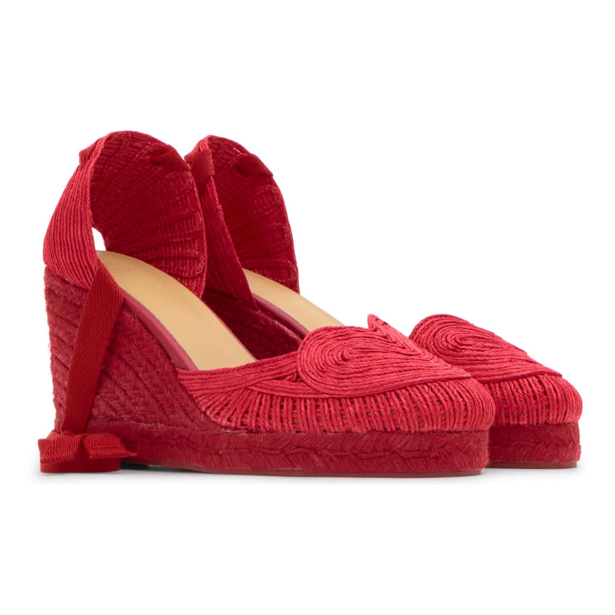 Alpargata Cacia cuña de yute tintada en rafia trenzada con forma de corazón