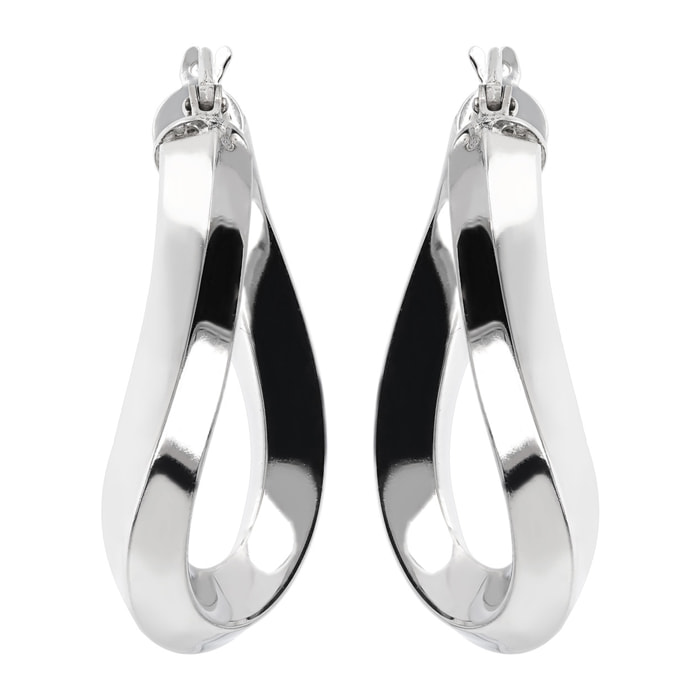 Orecchini a Cerchio Design Sinuoso in Argento 925 placcato Platino