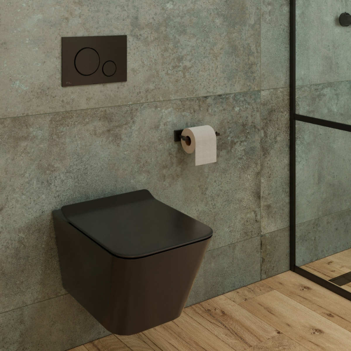 WC suspendu Infinitio noir mat sans bride Design, fixations invisibles + abattant softclose (SquareBlackInfinitio)