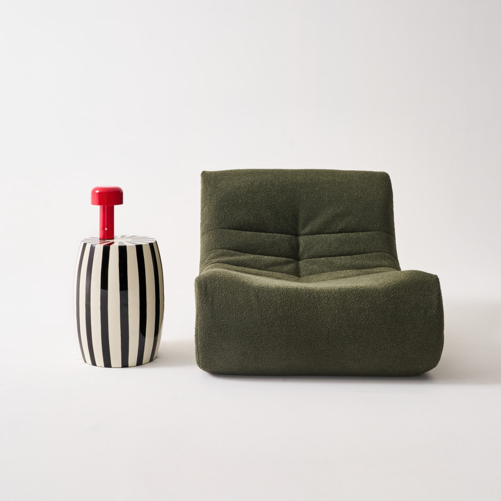 Table d'appoint, bout de canapé, table de chevet acier émaillé, rayures bicolores Ø35 x H 46cm MIZZY