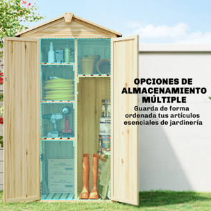 Caseta de Jardín de Madera 93x53x168 cm, Cobertizo Jardín Exterior, Armario Exterior para Herramientas con Puertas Bloqueables, 4 Estantes, Techo Asfáltico Inclinado y Ganchos, Madera Natural