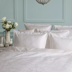 Taie d'oreiller satin de coton motif jacquard ivoire Isaphire diamant blanc