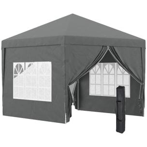 Carpa Plegable Pop-up Gazebo 3x3 m Cenador Plegable con 4 Paredes Laterales Anti-UV y Bolsa de Transporte para Camping Fiestas Gris
